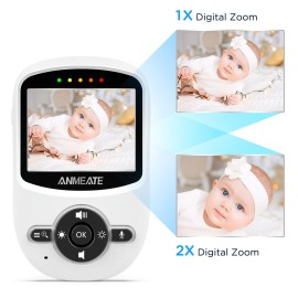 ANMEATE Video Baby Monitor with Digital Camera, Digital 2.4Ghz Wireless Video Monitor with Temperature Monitor, 960ft Transmission Range, 2-Way Talk, Night Vision, High Capacity Battery1 Camera