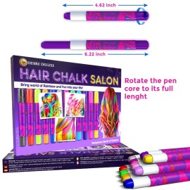 Desire Deluxe Hair Chalk for Girls Makeup Kit of 10 Temporary Colour Pens Gifts, Great Toy for Kids Age 5 6 7 8 9 10 11 12 13 Years Old, Blue,Green,Grey,Pink,Purple Desire Deluxe Hair Chalk for Girls Makeup Kit of 10 Temporary Colour Pens Gifts, Great Toy for Kids Age 5 6 7 8 9 10 11 12 13 Years Old, Blue,Green,Grey,Pink,Purple
