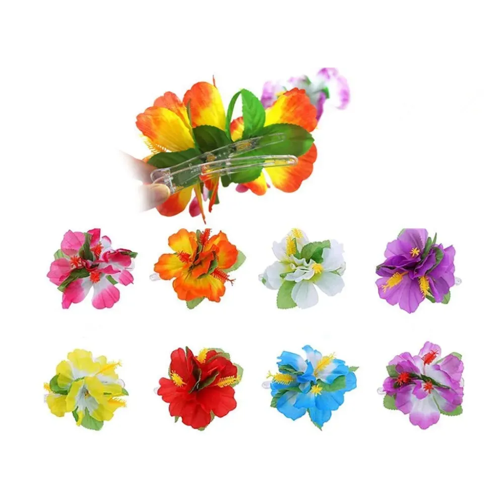 ALIMITOPIA Hawaiian Flower Hair Clip, 8pcs, Medium Size, Fabric Artificial Tropical Flower Hairpin Barrette, Hair Accessories for Luau Beach Party, Unisex