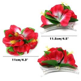 ALIMITOPIA Hawaiian Flower Hair Clip, 8pcs, Medium Size, Fabric Artificial Tropical Flower Hairpin Barrette, Hair Accessories for Luau Beach Party, Unisex