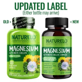 NATURELO Magnesium Glycinate Chelate Complex - 200 mg Magnesium with Organic Vegetables to Support Sleep, Calm, Muscle Cramp & Stress Relief - Gluten Free, Non GMO - 120 Capsules NATURELO Magnesium Glycinate Chelate Complex - 200 mg Magnesium with Organic Vegetables to Support Sleep, Calm, Muscle Cramp & Stress Relief - Gluten Free, Non GMO - 120 Capsules