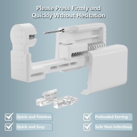 Ear Piercing Kit, Anzero 2 Pcs Disposable Ear Piercing Gun with Preloaded Ear Stud, at Home Self Ear Piercing Gun Kit - 5MM Earrings Stud