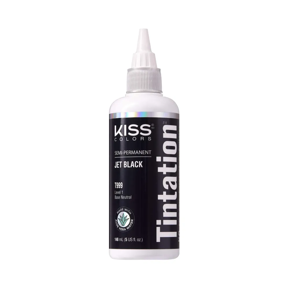 Red by Kiss Tintation Semi-Permanent Hair Color, Aloe Vera Water Based, Argan Oil, Olive Oil, Collagen & Keratin, Long-Lasting Color Dye (Jet Black, 5 Fl Oz)