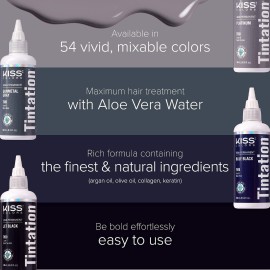 Red by Kiss Tintation Semi-Permanent Hair Color, Aloe Vera Water Based, Argan Oil, Olive Oil, Collagen & Keratin, Long-Lasting Color Dye (Jet Black, 5 Fl Oz)