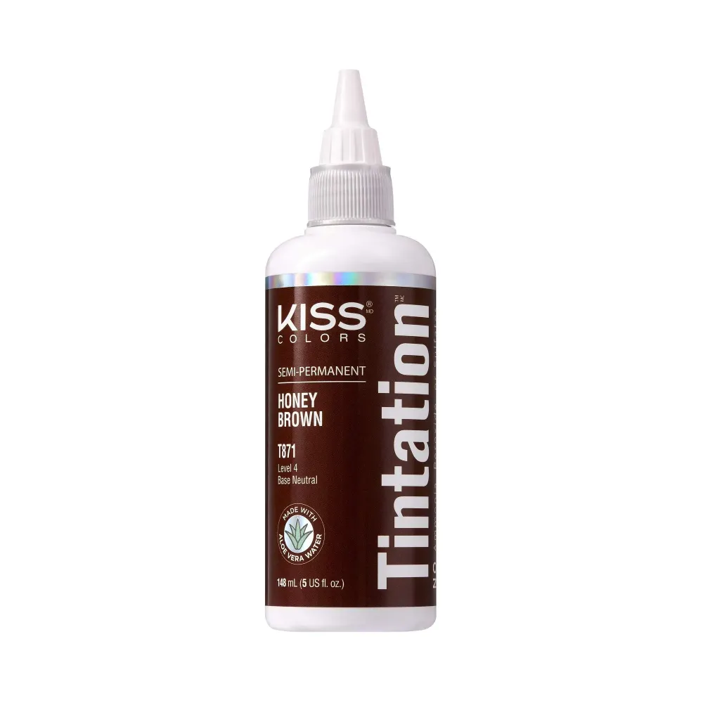 Red by Kiss Tintation Semi-Permanent Hair Color, Aloe Vera Water Based, Argan Oil, Olive Oil, Collagen & Keratin, Long-Lasting Color Dye (Honey Brown, 5 Fl Oz)