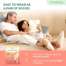 PLANTIFIQUE Foot Peeling Mask (2 Pairs) - Peeling Foot Mask Dermatologically Tested Repairs Heels & Removes Dry Dead Skin for Baby Soft Feet - Exfoliating Foot Peel Mask for Dry Cracked Feet (Peach) PLANTIFIQUE Foot Peeling Mask (2 Pairs) - Peeling Foot Mask Dermatologically Tested Repairs Heels & Removes Dry Dead Skin for Baby Soft Feet - Exfoliating Foot Peel Mask for Dry Cracked Feet (Peach)