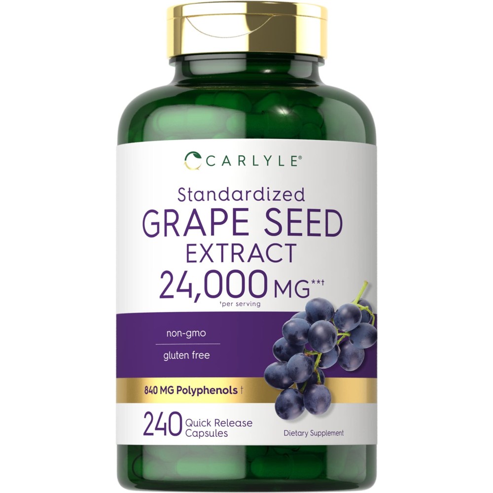Carlyle Grape Seed Extract 24,000 mg Equivalent 240 Capsules | Maximum Strength Standardized Extract | Non-GMO, Gluten Free