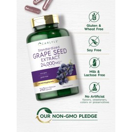 Carlyle Grape Seed Extract 24,000 mg Equivalent 240 Capsules | Maximum Strength Standardized Extract | Non-GMO, Gluten Free
