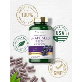 Carlyle Grape Seed Extract 24,000 mg Equivalent 240 Capsules | Maximum Strength Standardized Extract | Non-GMO, Gluten Free