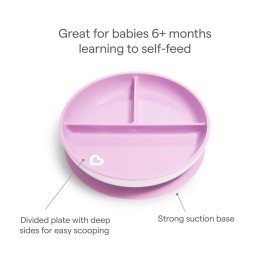 Munchkin Stay Put Suction Plates for Baby and Toddler, 3 Divided Sections , Pink/Purple Munchkin Stay Put Suction Plates for Baby and Toddler, 3 Divided Sections , Pink/Purple