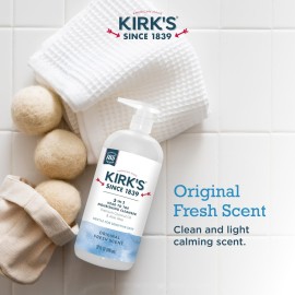 Kirk\'s 3-in-1 Head to Toe Nourishing Liquid Cleanser- for Men, Women & Children - Premium Coconut Oil & Aloe Vera- Non GMO & Vegan -Original Fresh Scent - 32 Fl Oz Kirk\'s 3-in-1 Head to Toe Nourishing Liquid Cleanser- for Men, Women & Children - Premium Coconut Oil & Aloe Vera- Non GMO & Vegan -Original Fresh Scent - 32 Fl Oz