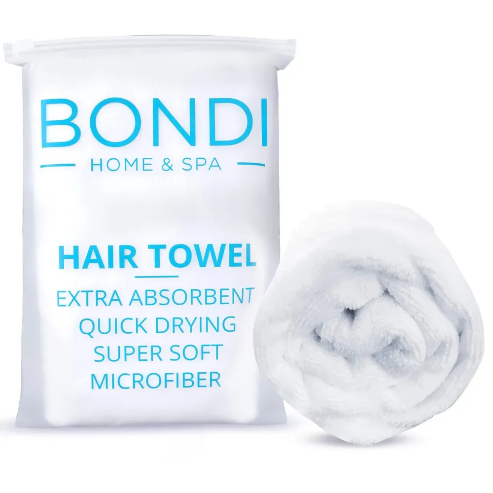Bondi SPA Microfiber Hair Towel - Dries Hair 50% Faster - Anti-Frizz - Highly Absorbent & Super Soft - XL (42 x 22) - Rectangle