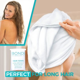 Bondi SPA Microfiber Hair Towel - Dries Hair 50% Faster - Anti-Frizz - Highly Absorbent & Super Soft - XL (42 x 22) - Rectangle