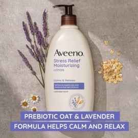 Aveeno Stress Relief Moisturizing Body Lotion with Lavender Scent, to help you feel Calm and Relaxed, Hydrating Body Lotion for Dry Skin, 33 FL OZ Aveeno Stress Relief Moisturizing Body Lotion with Lavender Scent, to help you feel Calm and Relaxed, Hydrating Body Lotion for Dry Skin, 33 FL OZ