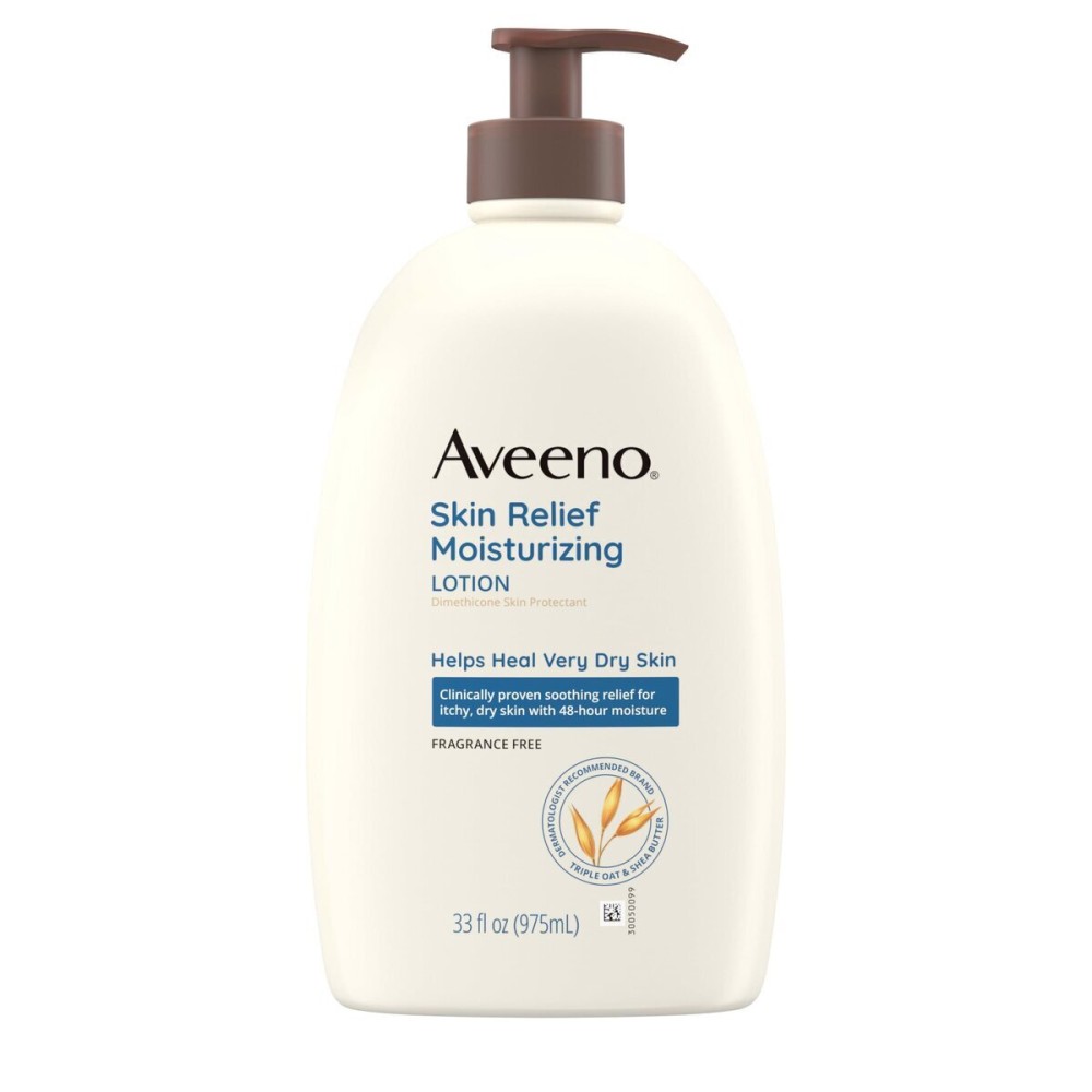 Aveeno Skin Relief Moisturizing Lotion for Very Dry Skin with Soothing Triple Oat & Shea Butter Formula, Dimethicone Skin Protectant Helps Heal Itchy, Dry Skin, Fragrance-Free, 33 fl. oz Aveeno Skin Relief Moisturizing Lotion for Very Dry Skin with Soothing Triple Oat & Shea Butter Formula, Dimethicone Skin Protectant Helps Heal Itchy, Dry Skin, Fragrance-Free, 33 fl. oz