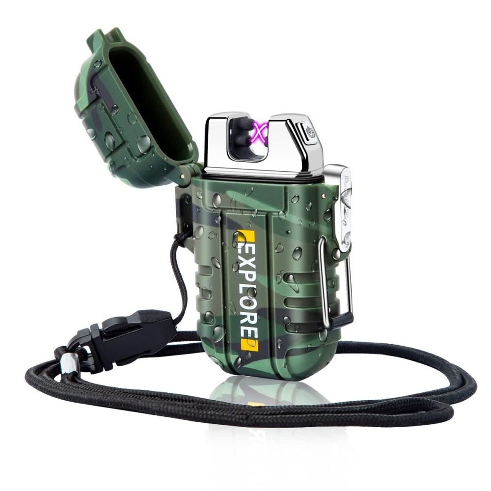 LcFun Waterproof Electric Dual Arc Lighter USB Rechargeable Outdoor Windproof Flameless Plasma Lighters for Camping, Hiking, Adventure, Survival Tactical Gear Gifts for Men LcFun Waterproof Electric Dual Arc Lighter USB Rechargeable Outdoor Windproof Flameless Plasma Lighters for Camping, Hiking, Adventure, Survival Tactical Gear Gifts for Men