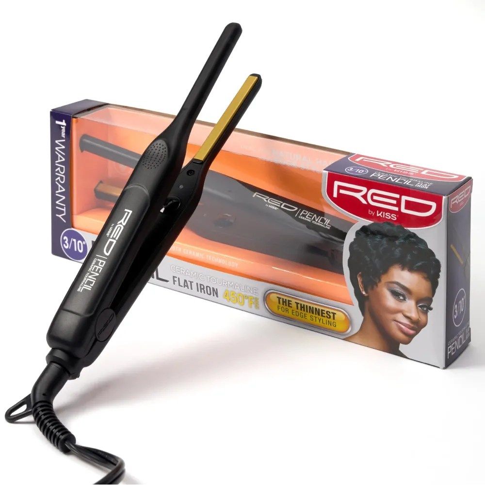 RED by KISS 0.3 Inch Pencil Flat Iron with Ceramic Tourmaline, Hair Straightener for Thin and Short Hair Edge Styling, Even Heat Distribution with Fast Heat Up 450 F Max Temperature, Black RED by KISS 0.3 Inch Pencil Flat Iron with Ceramic Tourmaline, Hair Straightener for Thin and Short Hair Edge Styling, Even Heat Distribution with Fast Heat Up 450 F Max Temperature, Black
