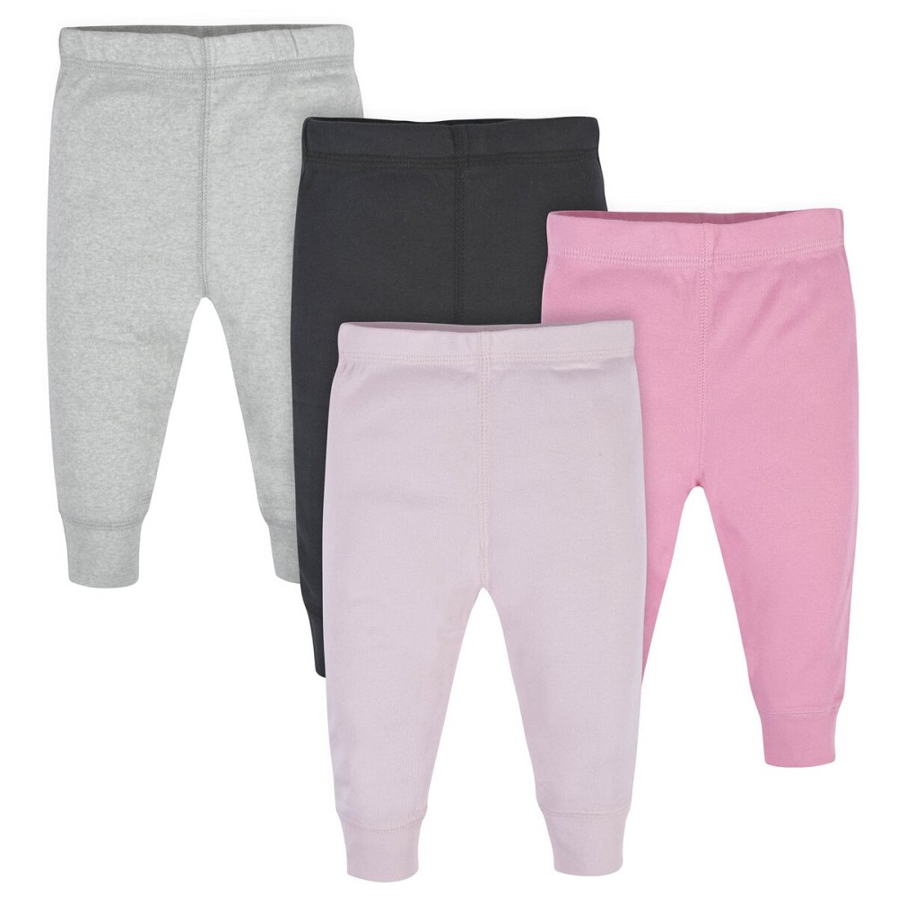 Gerber Baby Girls Multi-Pack Active Pants Set, pink/black/gray, 0-3 Months