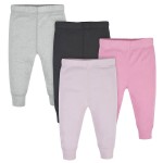 Gerber Baby Girls Multi-Pack Active Pants Set, pink/black/gray, 0-3 Months