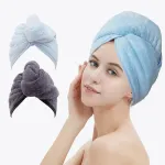 M-bestl 2 Pack Hair Drying Towels, Hair Towel Wrap,Absorbent Microfiber Hair Towel Turban with Button Design to Dry Hair More Quicker(Dark Gray& Blue)