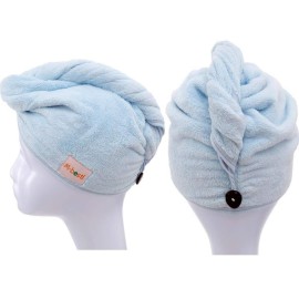 M-bestl 2 Pack Hair Drying Towels, Hair Towel Wrap,Absorbent Microfiber Hair Towel Turban with Button Design to Dry Hair More Quicker(Dark Gray& Blue)