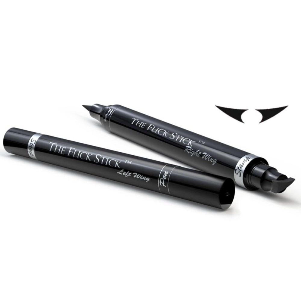 The Flick Stick Winged Eyeliner Stamp, 2 x Black Liquid Eyeliner Pens, Easy Cat Eye Stencil Makeup Tool, SmudgeProof & Waterpoof Eye Liner, Wingliner (Triple Pack Combo, Midnight Black)