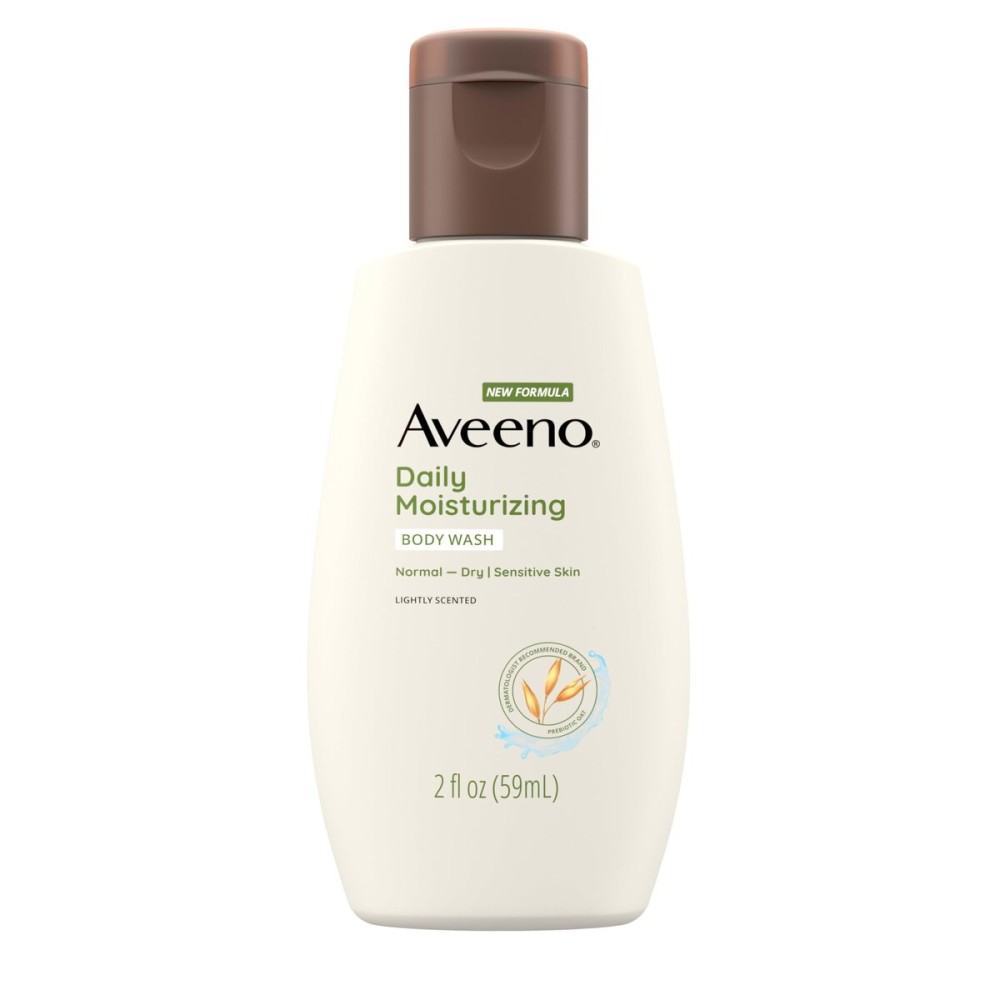 Aveeno Daily Moisturizing Body Wash for Sensitive Skin + Prebiotic Oat, Gently Cleanses Dry Skin & Feels Moisturizing, Light Fragrance, Travel Size, 2 fl. oz Aveeno Daily Moisturizing Body Wash for Sensitive Skin + Prebiotic Oat, Gently Cleanses Dry Skin & Feels Moisturizing, Light Fragrance, Travel Size, 2 fl. oz
