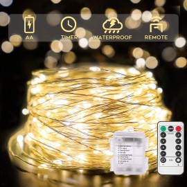 suddus 33ft 100 LED Outdoor String Lights, Warm White Fairy Lights Battery Operated with Remote, Led Twinkle Lights for Bedroom, Dorm, Backyard, Wedding, Tree, Mason Jar, Wall, Christmas suddus 33ft 100 LED Outdoor String Lights, Warm White Fairy Lights Battery Operated with Remote, Led Twinkle Lights for Bedroom, Dorm, Backyard, Wedding, Tree, Mason Jar, Wall, Christmas