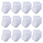 RATIVE Newborn Socks Thick Terry Turn Cuff Socks for Unisex Baby Boy and Girl (0-6 months, 12-pairs/white)
