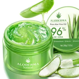 Aloderma Organic Aloe Vera Gel for Face & Body, 96% Pure Aloe Gel Made within 12 Hours of Harvest, Ideal for Skin, Scalp, & Hair Hydration, Calming Moisturizer for Soothing After Sun Care Relief, 7oz