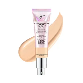 IT Cosmetics Your Skin But Better CC+ Cream Illumination - Light Medium, Color Correcting Cream, Full-Coverage Foundation, Hydrating Serum & SPF 50+ Sunscreen Radiant Finish 1.08 fl oz