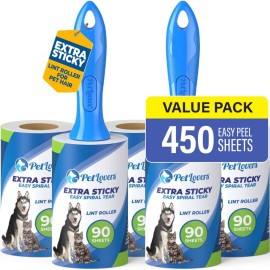 PetLovers Extra Sticky Lint Roller Mega Value Set 450 Sheets for Pet Hair Removal and Clothes, Dog and Cat Lint Remover 5 Pack PetLovers Extra Sticky Lint Roller Mega Value Set 450 Sheets for Pet Hair Removal and Clothes, Dog and Cat Lint Remover 5 Pack
