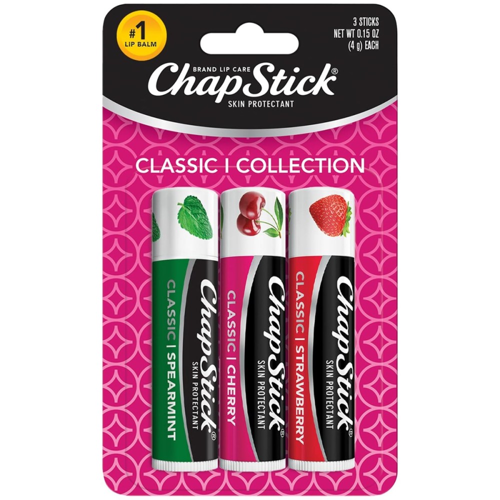 ChapStick Lip Care Set, Classic Collection 3-Pack - Spearmint, Cherry, and Strawberry Lip Balm, 0.15 Oz Ea ChapStick Lip Care Set, Classic Collection 3-Pack - Spearmint, Cherry, and Strawberry Lip Balm, 0.15 Oz Ea