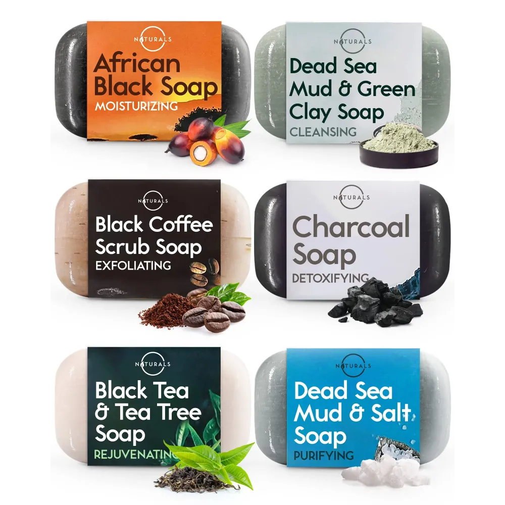 O NATURALS 6 PCS Black Soap - Women & Men\'s Bar Soap, Father\'s Day Gifts, Men\'s Soap Bar, African Black Soap w/Moisturizing Shea Butter, Charcoal Soap, Organic & Natural Soap for Men & Women, 4oz O NATURALS 6 PCS Black Soap - Women & Men\'s Bar Soap, Father\'s Day Gifts, Men\'s Soap Bar, African Black Soap w/Moisturizing Shea Butter, Charcoal Soap, Organic & Natural Soap for Men & Women, 4oz