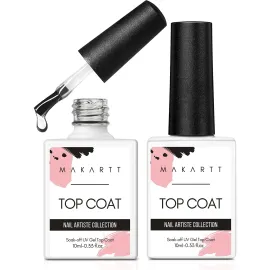 Makartt Gel Top Coat - 2 PCS No Wipe Top Coat Gel Nail Polish High Glossy Shine Finish Long Lasting, 10ML Clear Soak Off UV Nail Lamp, Salon Quality Art Design for Home Use Beauty Gift