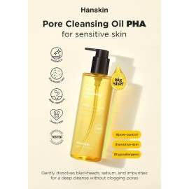 Hanskin Pore Cleansing Oil, Oil Cleanser for Face, Makeup Blackhead Remover, Korean Cleanser for Sensitive Skin [PHA] (10.14 oz)