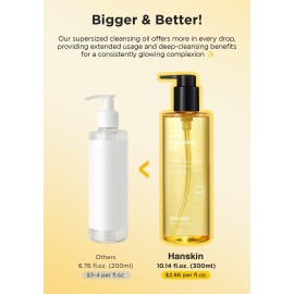 Hanskin Pore Cleansing Oil, Oil Cleanser for Face, Makeup Blackhead Remover, Korean Cleanser for Sensitive Skin [PHA] (10.14 oz)