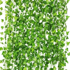 CQURE 12 Pack 84Ft Artificial Ivy Garland, Fake Vines UV Resistant Greenery Leaves Fake Plants Hanging Aesthetic Vines for Home Bedroom Party Garden Wall Room Decor CQURE 12 Pack 84Ft Artificial Ivy Garland, Fake Vines UV Resistant Greenery Leaves Fake Plants Hanging Aesthetic Vines for Home Bedroom Party Garden Wall Room Decor