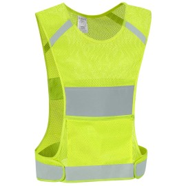 IDOU Reflective Vest Safety Running Gear with Pocket, Ultralight &Adjustable Waist&360High Visibility for Running,Jogging,Biking,Motorcycle,Walking,Women & Men/Neon Yellow/L