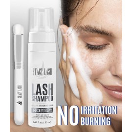 STACY LASH Eyelash Extension Shampoo + Brush / 1.69 fl.oz / 50ml / Eyelid Foaming Cleanser/Wash for Extensions & Natural Lashes/Safe Makeup Remover/Supplies for Professional & Home Use