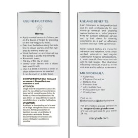 STACY LASH Eyelash Extension Shampoo + Brush / 1.69 fl.oz / 50ml / Eyelid Foaming Cleanser/Wash for Extensions & Natural Lashes/Safe Makeup Remover/Supplies for Professional & Home Use