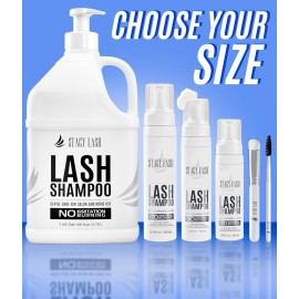 STACY LASH Eyelash Extension Shampoo + Brush / 1.69 fl.oz / 50ml / Eyelid Foaming Cleanser/Wash for Extensions & Natural Lashes/Safe Makeup Remover/Supplies for Professional & Home Use