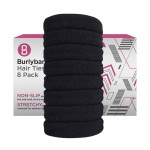Burlybands Large Hair Ties for Thick, Heavy or Curly Hair - Non-Slip, Non-Damage, Seamless Women\'s Ponytail Scrunchies - Black, 8 Pcs