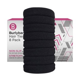 Burlybands Large Hair Ties for Thick, Heavy or Curly Hair - Non-Slip, Non-Damage, Seamless Women\'s Ponytail Scrunchies - Black, 8 Pcs