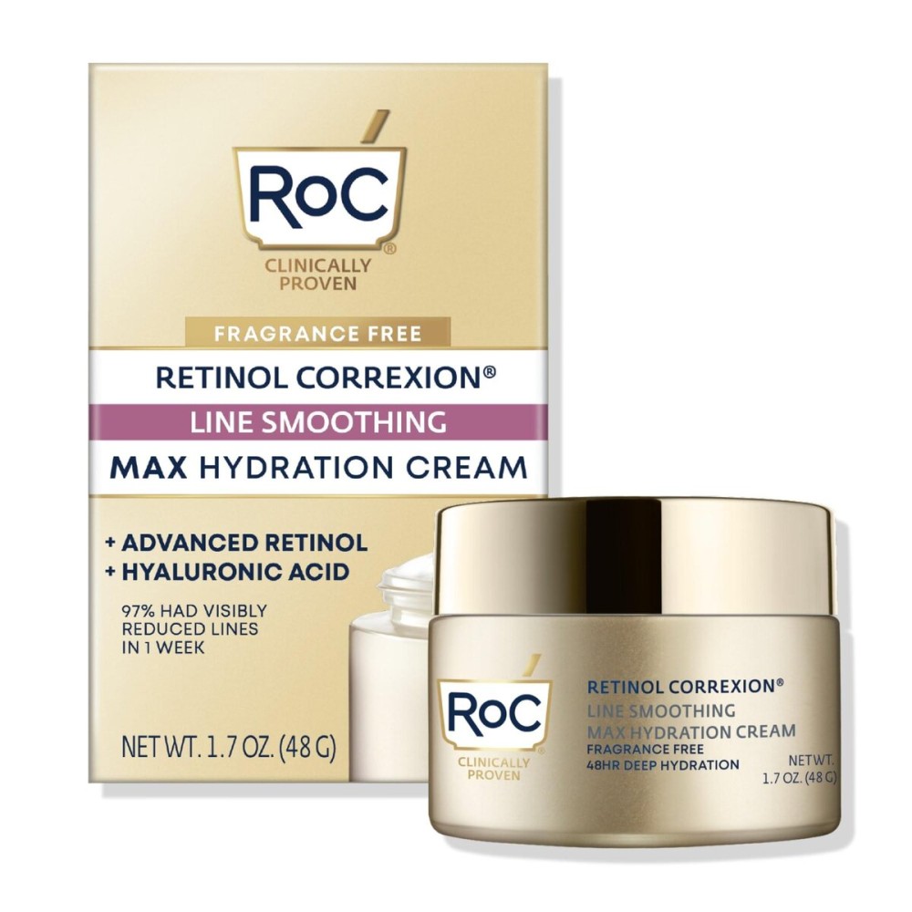 RoC Retinol Correxion Max Hydration Anti-Aging Daily Face Moisturizer with Hyaluronic Acid, Fragrance-Free, Oil Free Skin Care, 1.7 Ounces (Packaging May Vary) RoC Retinol Correxion Max Hydration Anti-Aging Daily Face Moisturizer with Hyaluronic Acid, Fragrance-Free, Oil Free Skin Care, 1.7 Ounces (Packaging May Vary)