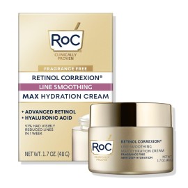 RoC Retinol Correxion Max Hydration Anti-Aging Daily Face Moisturizer with Hyaluronic Acid, Fragrance-Free, Oil Free Skin Care, 1.7 Ounces (Packaging May Vary) RoC Retinol Correxion Max Hydration Anti-Aging Daily Face Moisturizer with Hyaluronic Acid, Fragrance-Free, Oil Free Skin Care, 1.7 Ounces (Packaging May Vary)