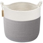 Goodpick Cotton Rope Storage Basket, 15 x 14.2 Inches Baby Laundry Baskets for Clothes, Toy Storage Blanket Basket With Handles for Living Room, Small Woven Baskets for Organizing Home Dcor, Grey