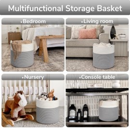 Goodpick Cotton Rope Storage Basket, 15 x 14.2 Inches Baby Laundry Baskets for Clothes, Toy Storage Blanket Basket With Handles for Living Room, Small Woven Baskets for Organizing Home Dcor, Grey
