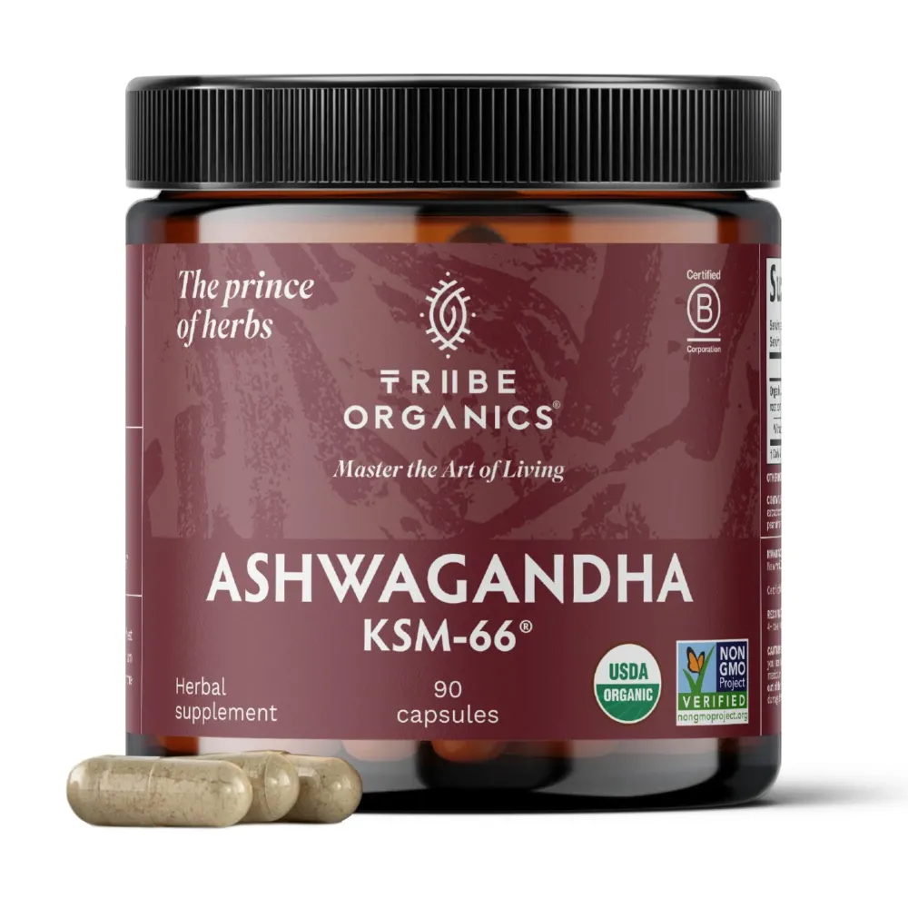 TRIBE ORGANICS Ashwagandha KSM 66 Pure Organic Root Powder Extract Ayurvedic Supplement - Focus Mood Support Increase Energy Strength 600mg of Natural KSM66 for Superior Absorption - 90 Capsules TRIBE ORGANICS Ashwagandha KSM 66 Pure Organic Root Powder Extract Ayurvedic Supplement - Focus Mood Support Increase Energy Strength 600mg of Natural KSM66 for Superior Absorption - 90 Capsules