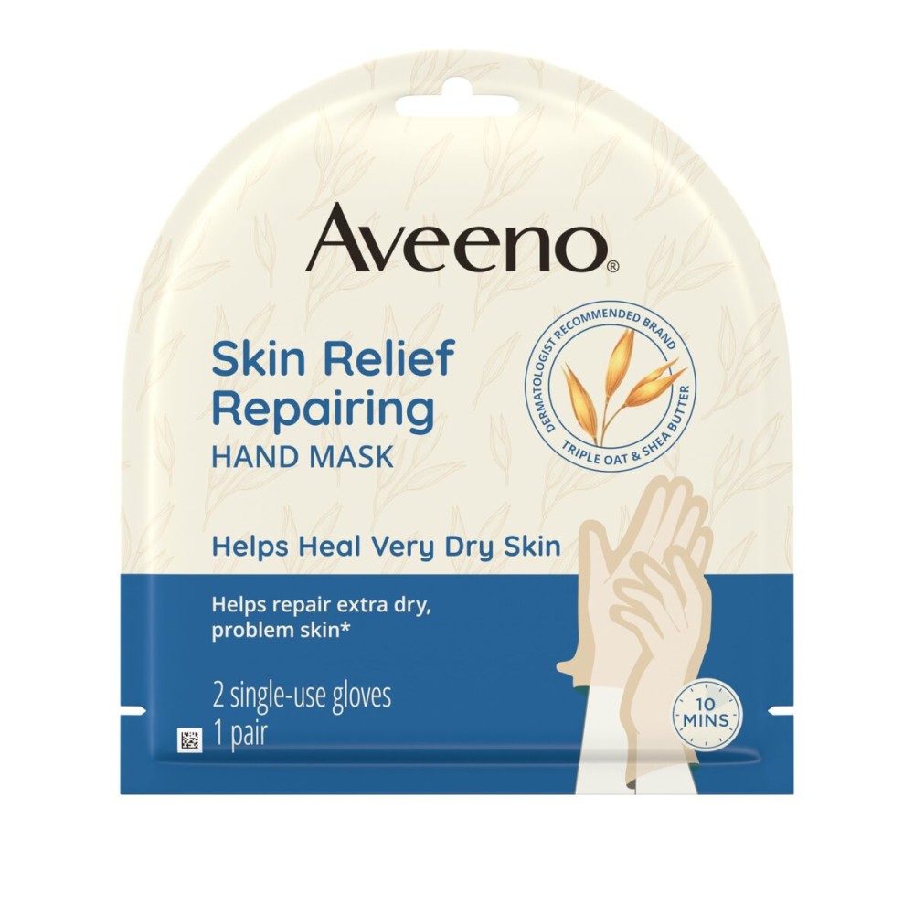 Aveeno Skin Relief Repairing Hand Mask, Moisturizing Gloves with Prebiotic Oat & Shea Butter for Very Dry Skin, Hand Care for Sensitive Skin, Fragrance-Free, 1 Pair of Single-Use Gloves Aveeno Skin Relief Repairing Hand Mask, Moisturizing Gloves with Prebiotic Oat & Shea Butter for Very Dry Skin, Hand Care for Sensitive Skin, Fragrance-Free, 1 Pair of Single-Use Gloves